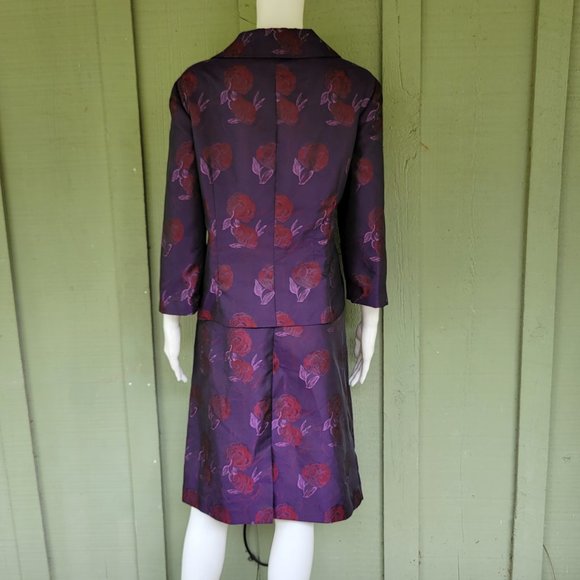 CYNTHIA HOWIE Maggy Boutique Purple Brocade Floral Skirt Suit 14 - Picture 5 of 6